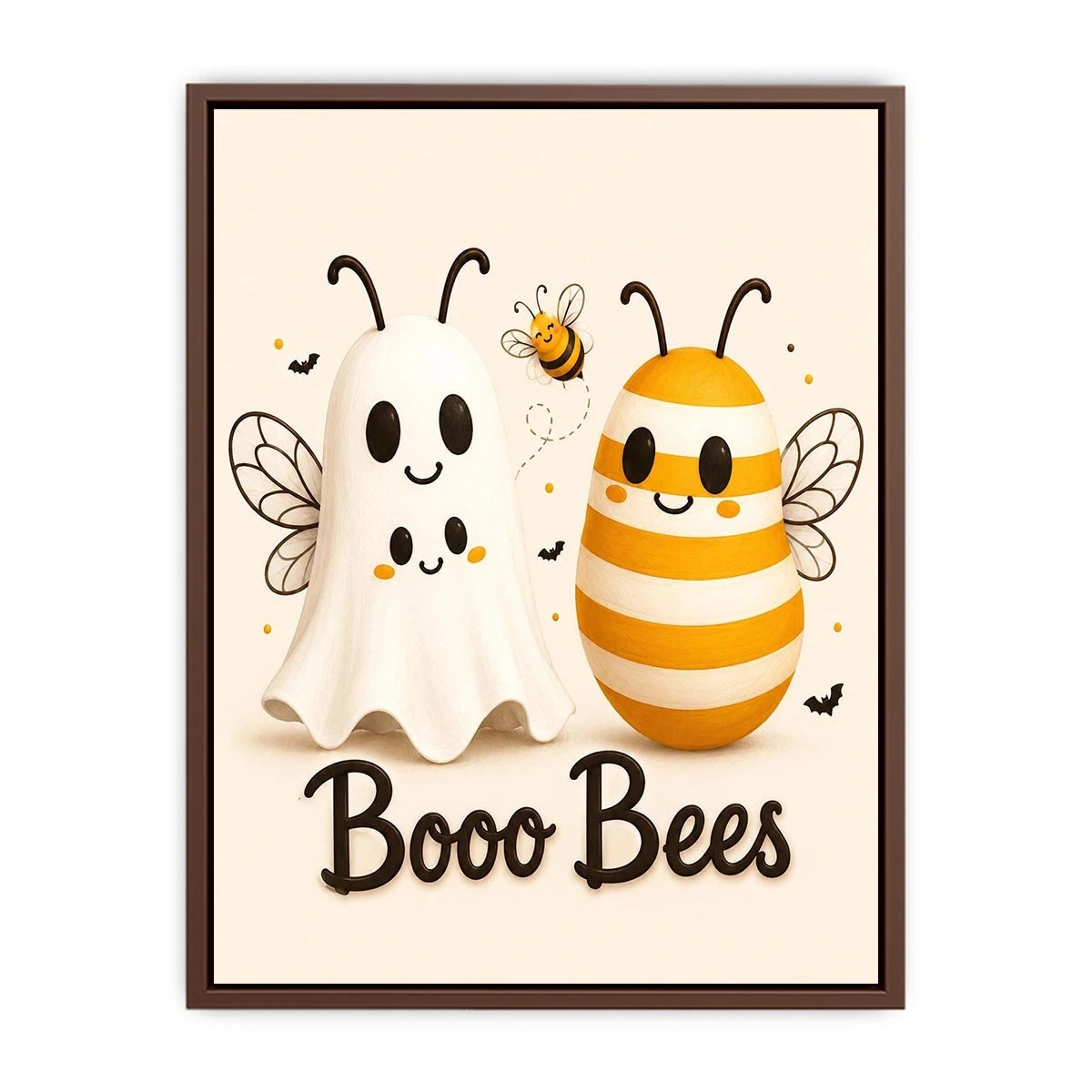 Cute ghost and bee nursery wall art with playful minimalist illustration and soft neutral colors