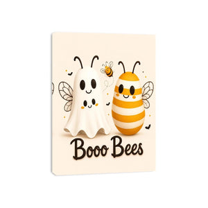 Cute ghost and bee nursery wall art with playful minimalist illustration and soft neutral colors