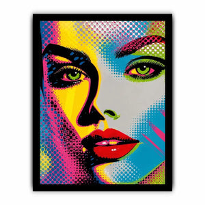 Neon pop art woman portrait with vibrant comic-inspired colors and bold contemporary fashion style