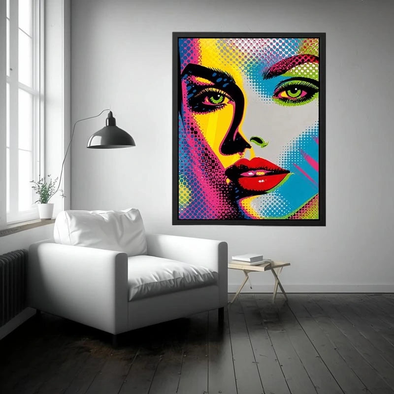 Neon pop art woman portrait with vibrant comic-inspired colors and bold contemporary fashion style