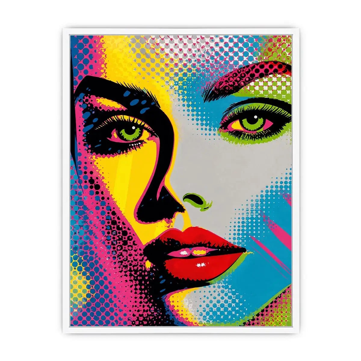 Neon pop art woman portrait with vibrant comic-inspired colors and bold contemporary fashion style