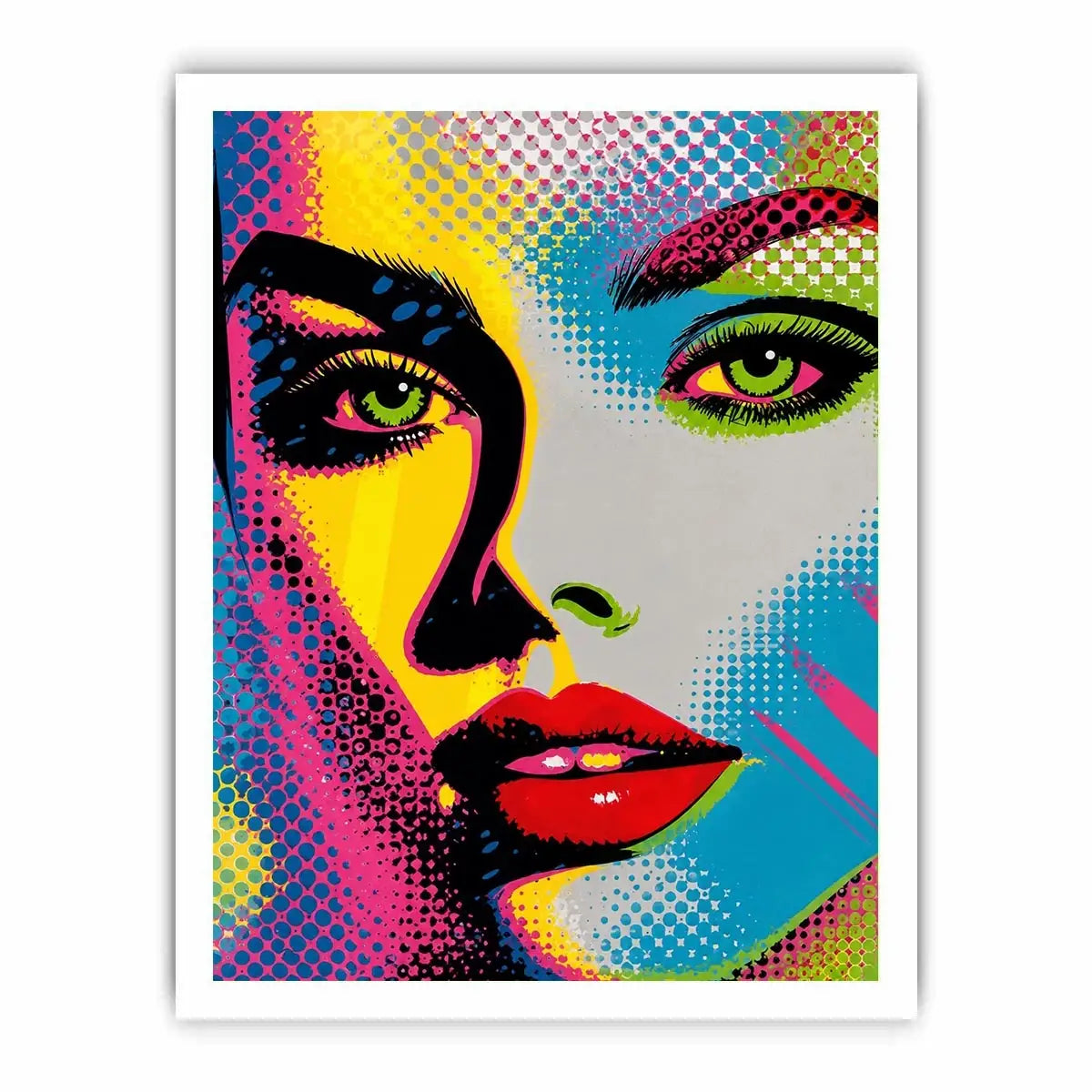 Neon pop art woman portrait with vibrant comic-inspired colors and bold contemporary fashion style