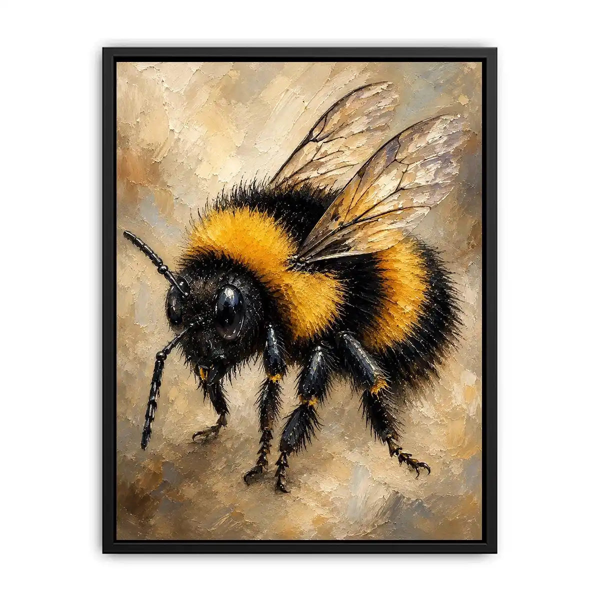 Watercolor bumblebee artwork with yellow and black paint splashes