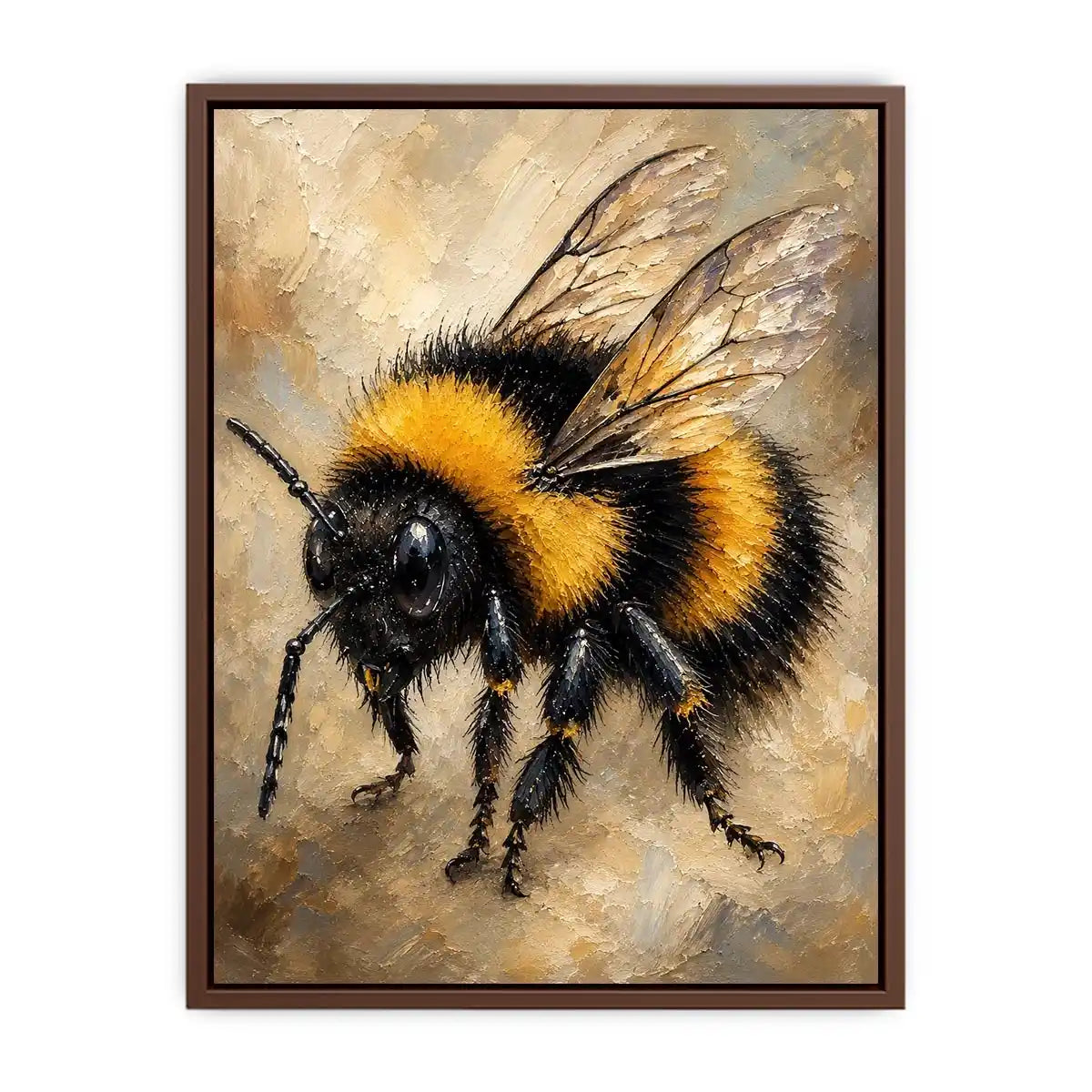 Watercolor bumblebee artwork with yellow and black paint splashes