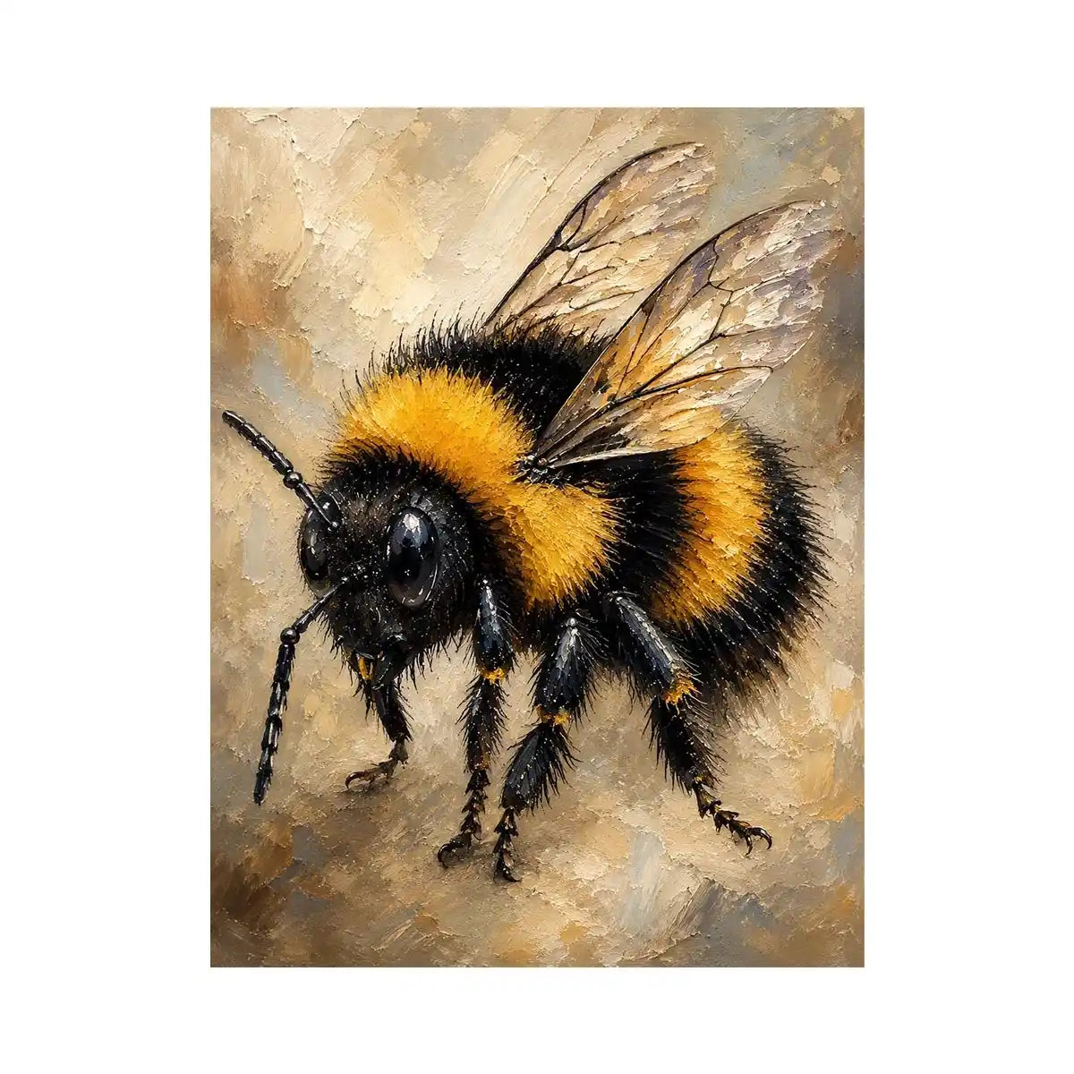 Watercolor bumblebee artwork with yellow and black paint splashes
