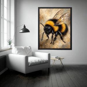 Watercolor bumblebee artwork with yellow and black paint splashes