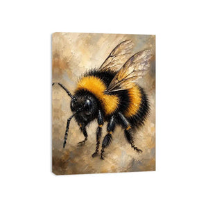 Watercolor bumblebee artwork with yellow and black paint splashes