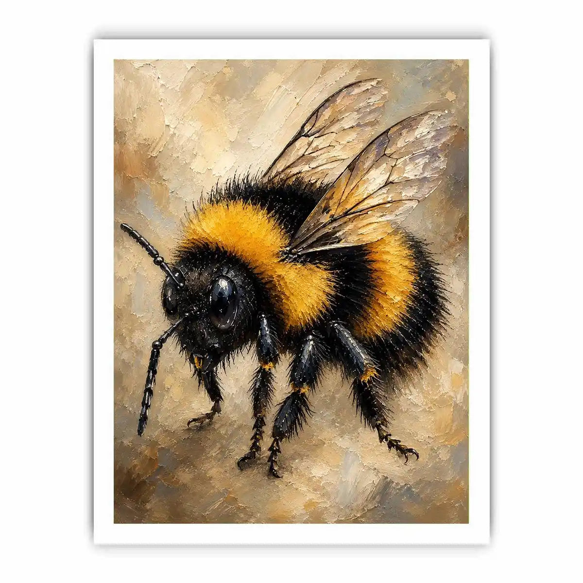 Watercolor bumblebee artwork with yellow and black paint splashes