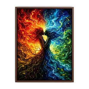 Fantasy artwork of fire and water elemental figures embracing