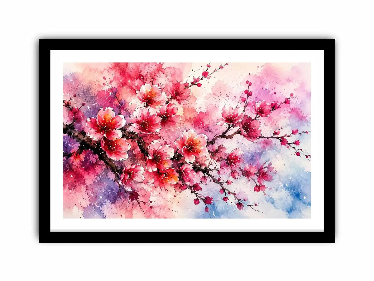Pink cherry blossom watercolor artwork with soft floral textures