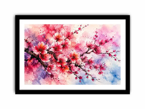 Pink cherry blossom watercolor artwork with soft floral textures