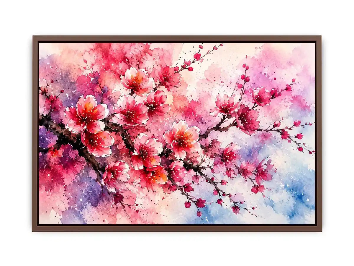 Pink cherry blossom watercolor artwork with soft floral textures
