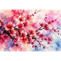 Pink cherry blossom watercolor artwork with soft floral textures