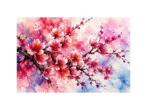 Pink cherry blossom watercolor artwork with soft floral textures