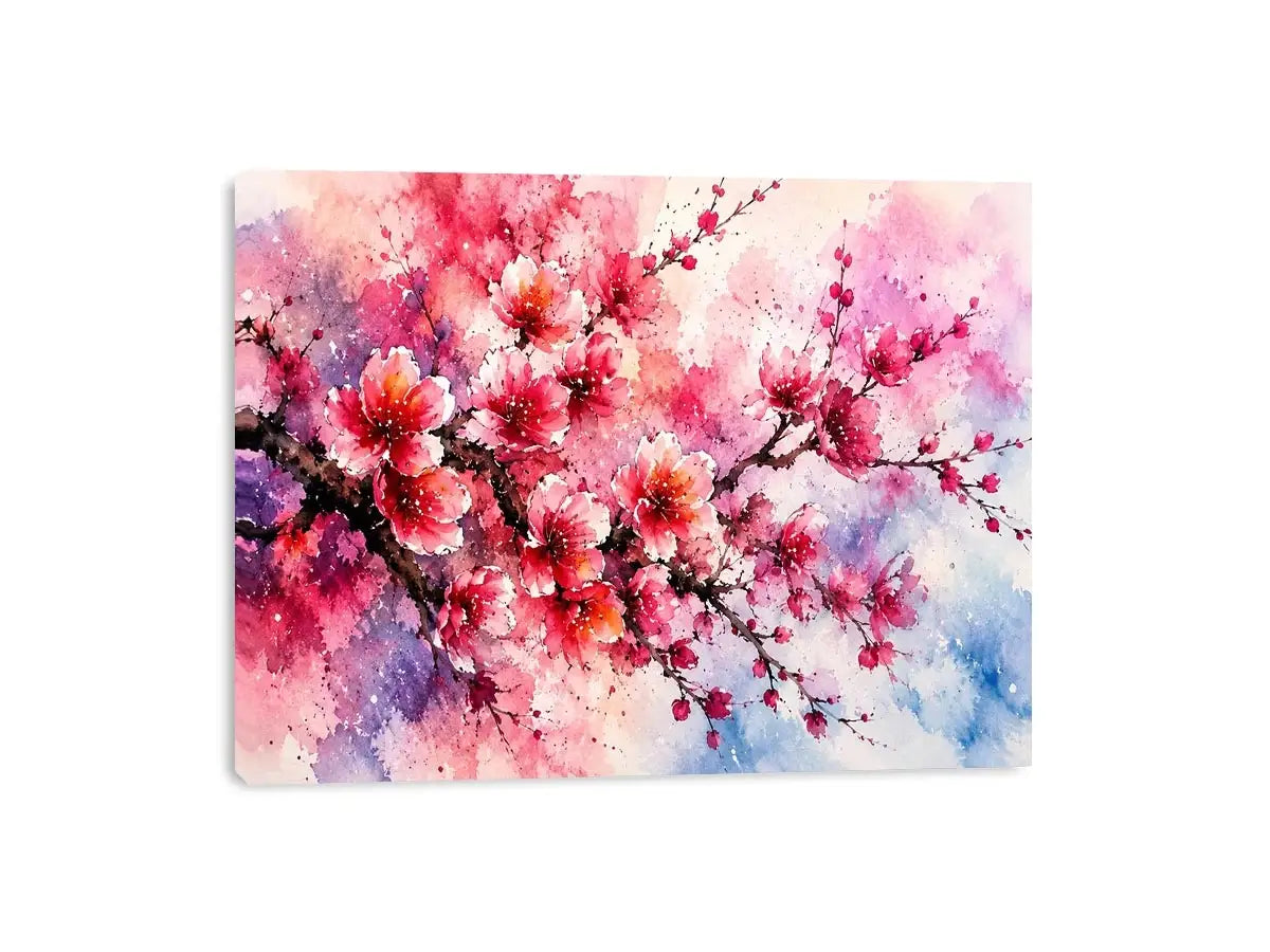 Pink cherry blossom watercolor artwork with soft floral textures