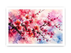 Pink cherry blossom watercolor artwork with soft floral textures
