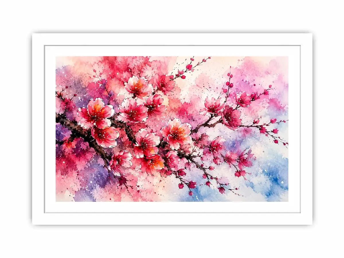 Pink cherry blossom watercolor artwork with soft floral textures