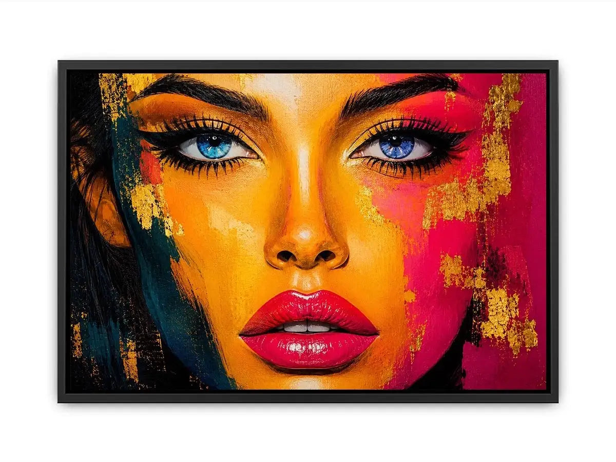 Colorful pop art portrait with neon graphic textures