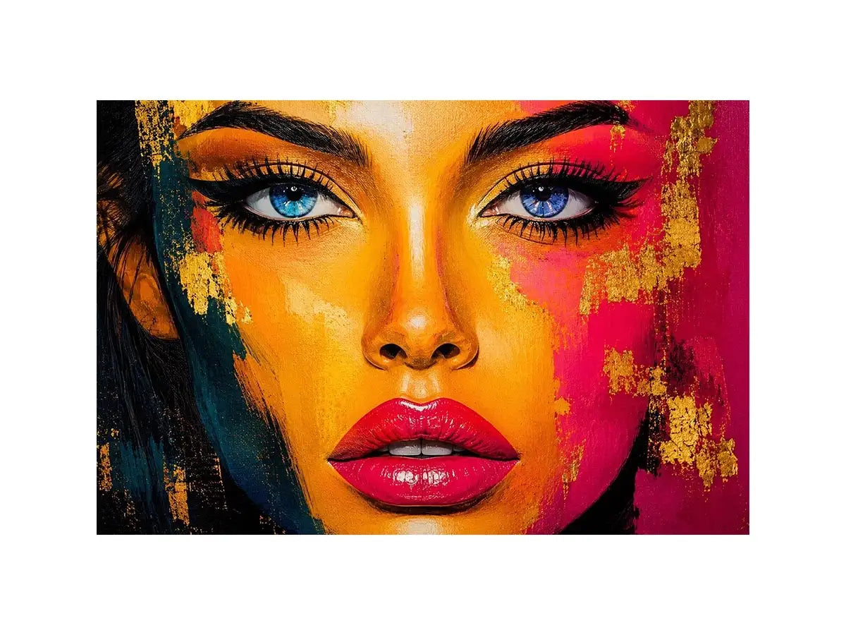 Colorful pop art portrait with neon graphic textures