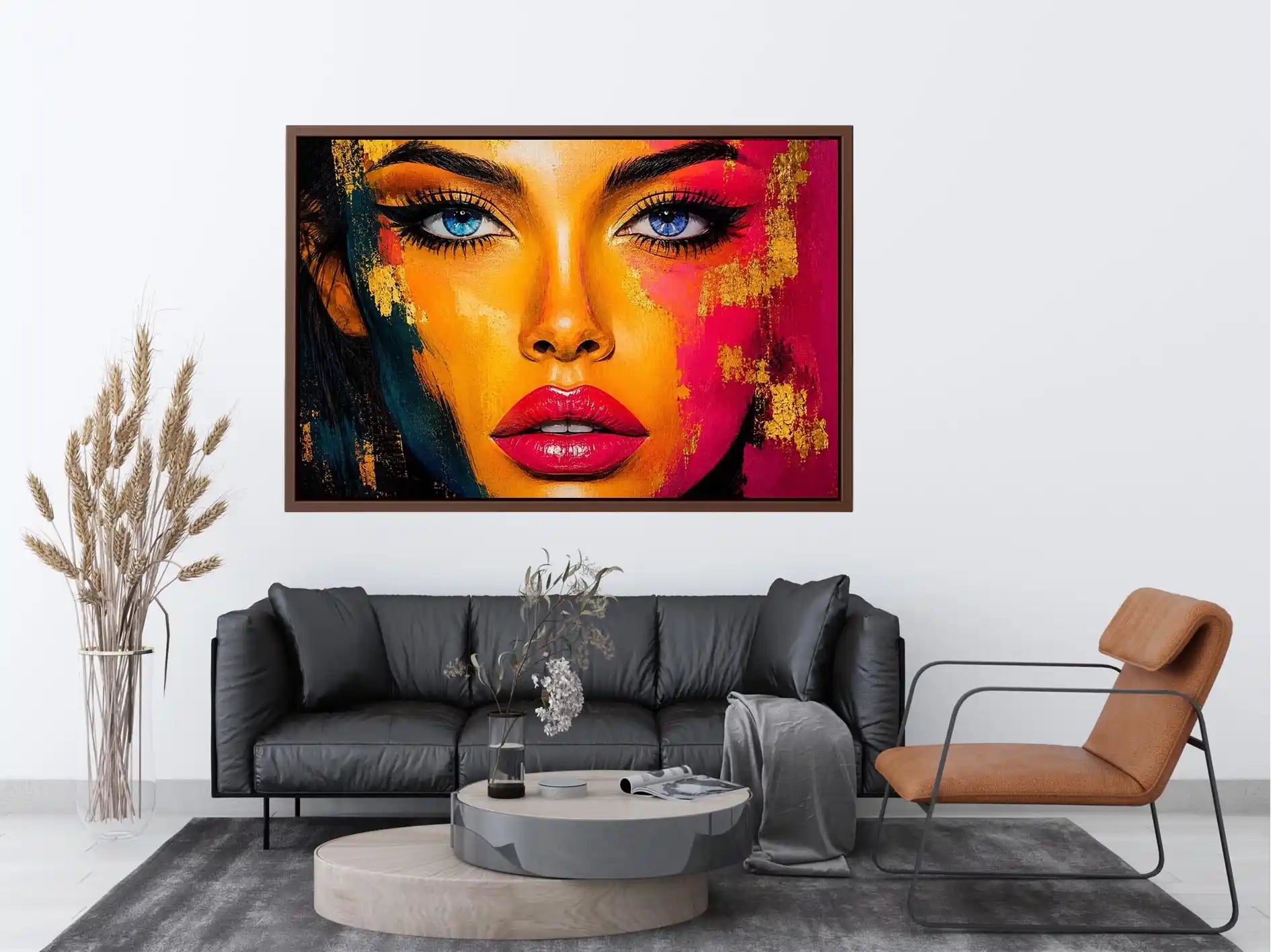 Colorful pop art portrait with neon graphic textures