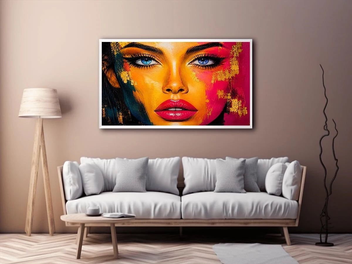 Colorful pop art portrait with neon graphic textures