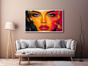 Colorful pop art portrait with neon graphic textures