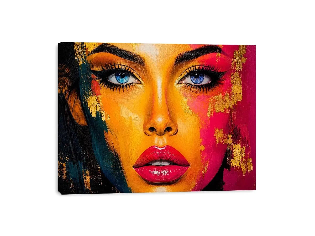 Colorful pop art portrait with neon graphic textures