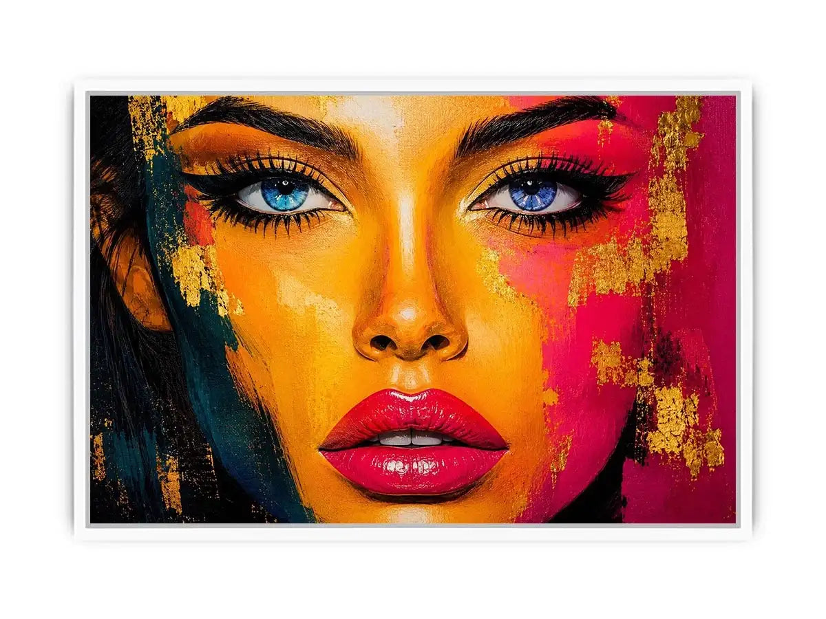 Colorful pop art portrait with neon graphic textures