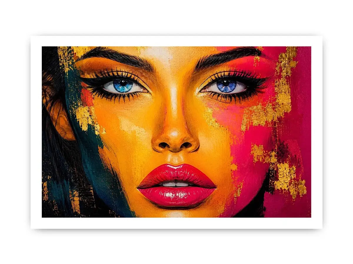 Colorful pop art portrait with neon graphic textures