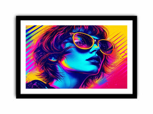 Neon fashion portrait with oversized sunglasses and vibrant colors