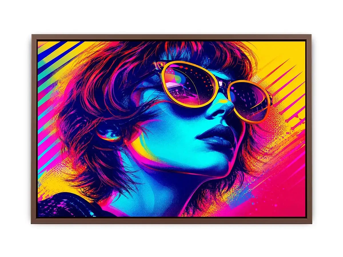 Neon fashion portrait with oversized sunglasses and vibrant colors
