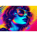 Neon fashion portrait with oversized sunglasses and vibrant colors