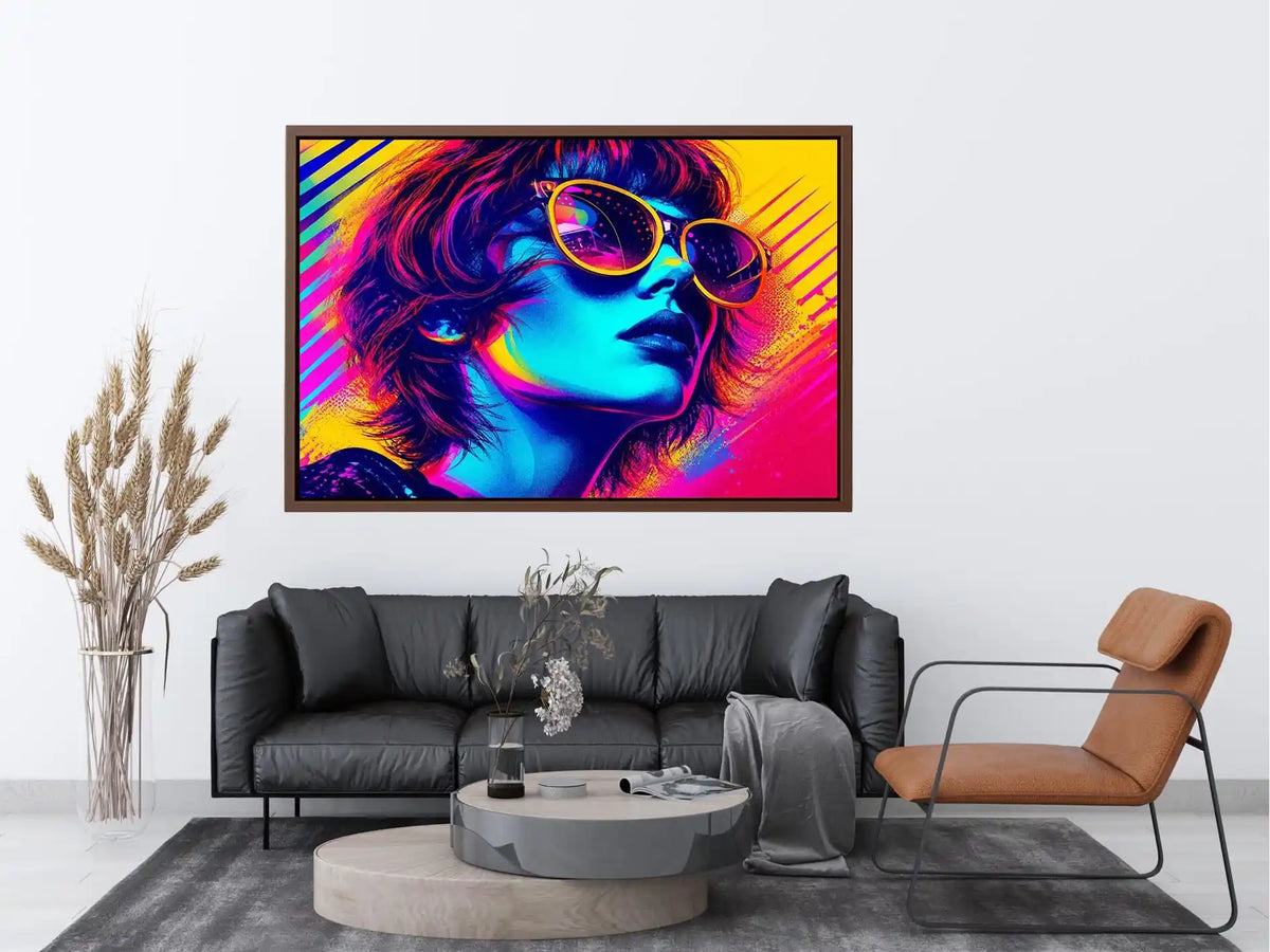Neon fashion portrait with oversized sunglasses and vibrant colors