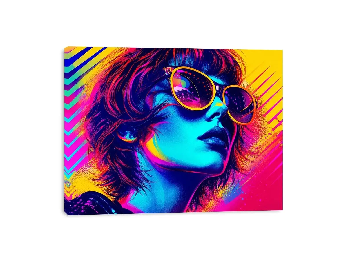 Neon fashion portrait with oversized sunglasses and vibrant colors