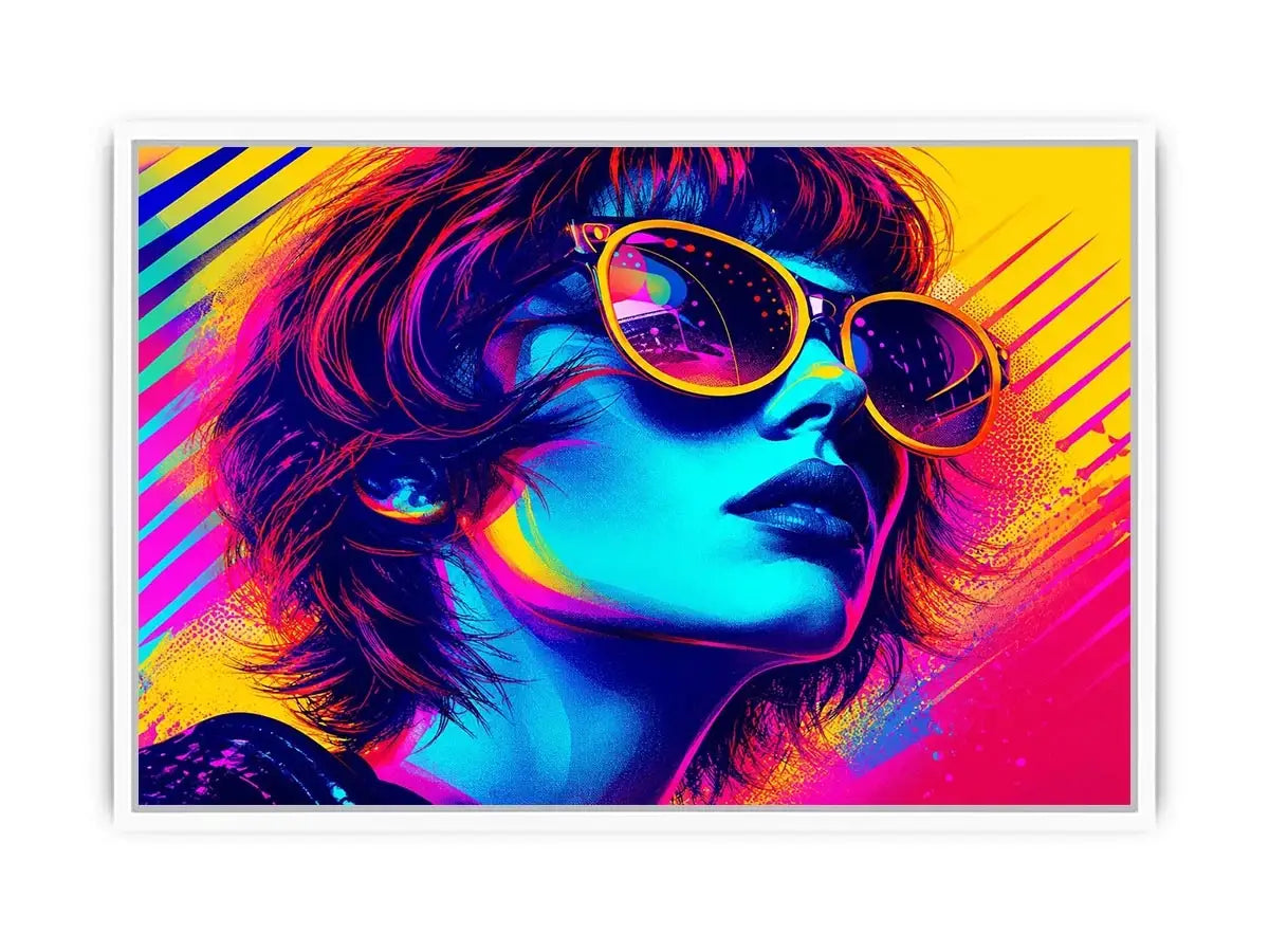Neon fashion portrait with oversized sunglasses and vibrant colors