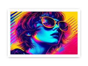 Neon fashion portrait with oversized sunglasses and vibrant colors
