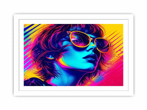 Neon fashion portrait with oversized sunglasses and vibrant colors
