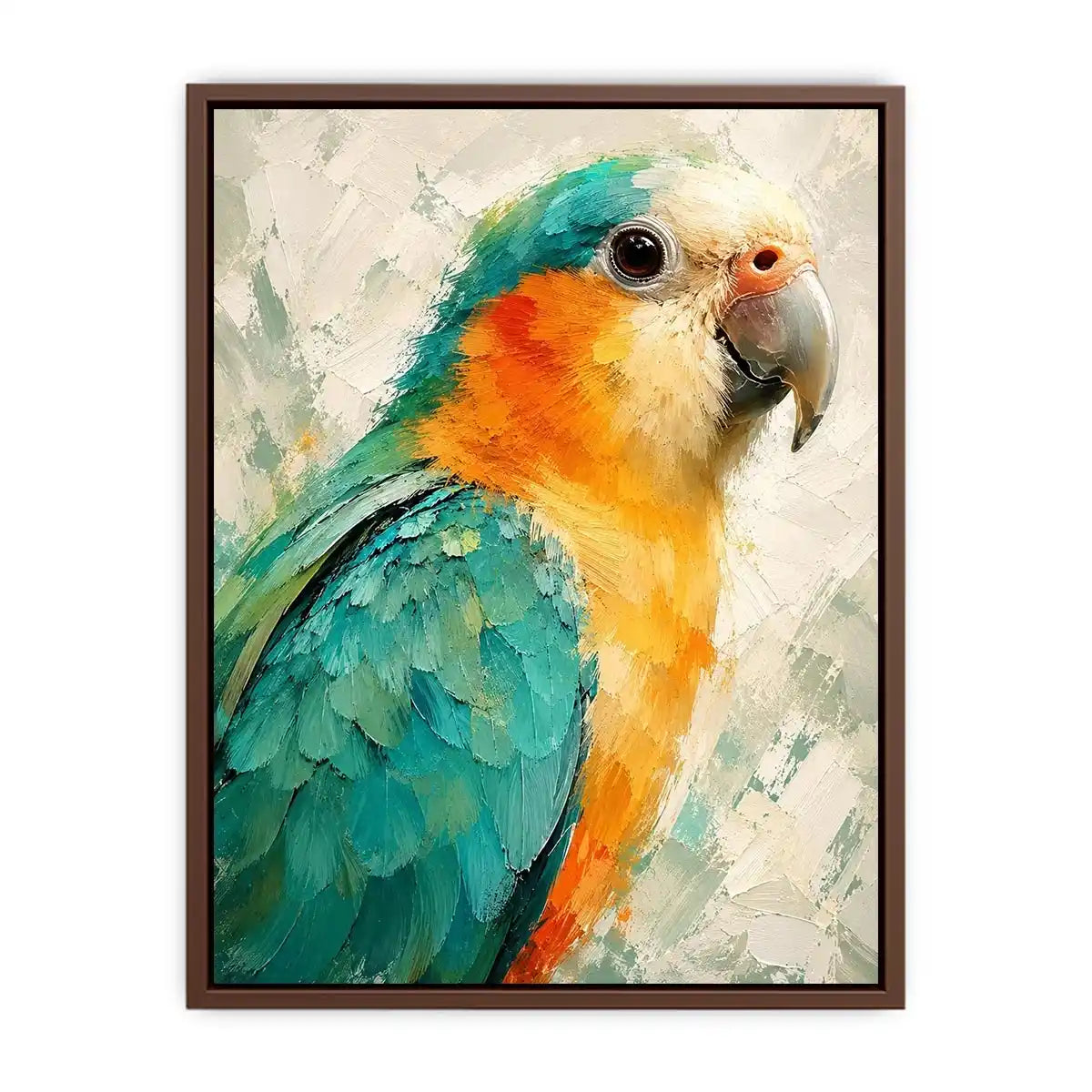 Tropical parrot portrait with teal and golden feathers