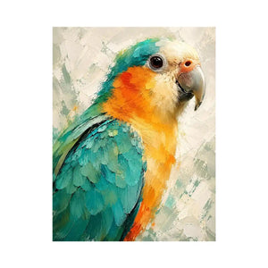 Tropical parrot portrait with teal and golden feathers