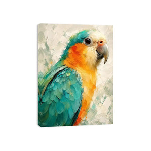 Tropical parrot portrait with teal and golden feathers