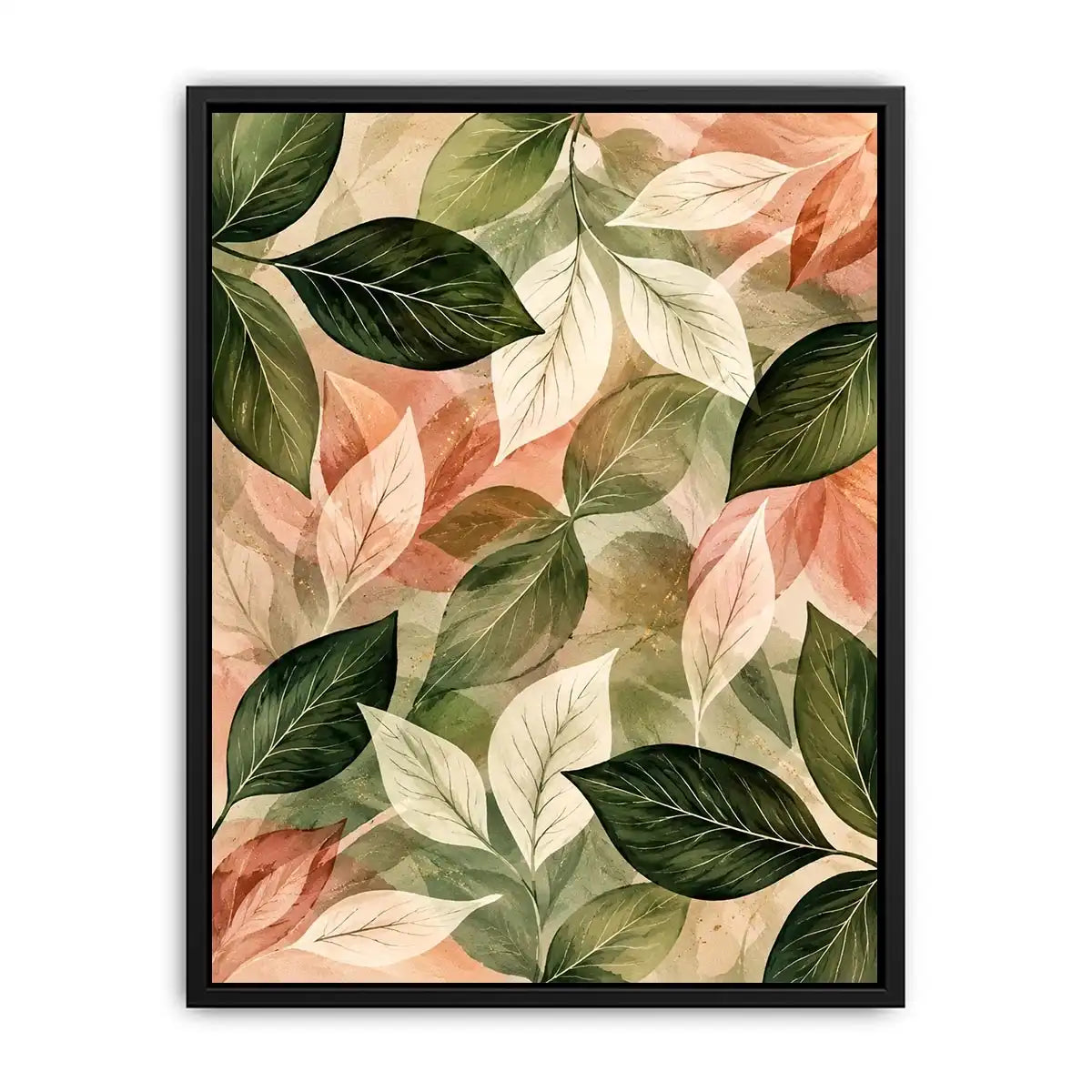 Soft watercolor botanical leaf wall art with sage green and blush foliage
