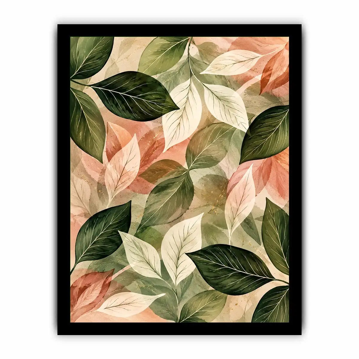 Soft watercolor botanical leaf wall art with sage green and blush foliage