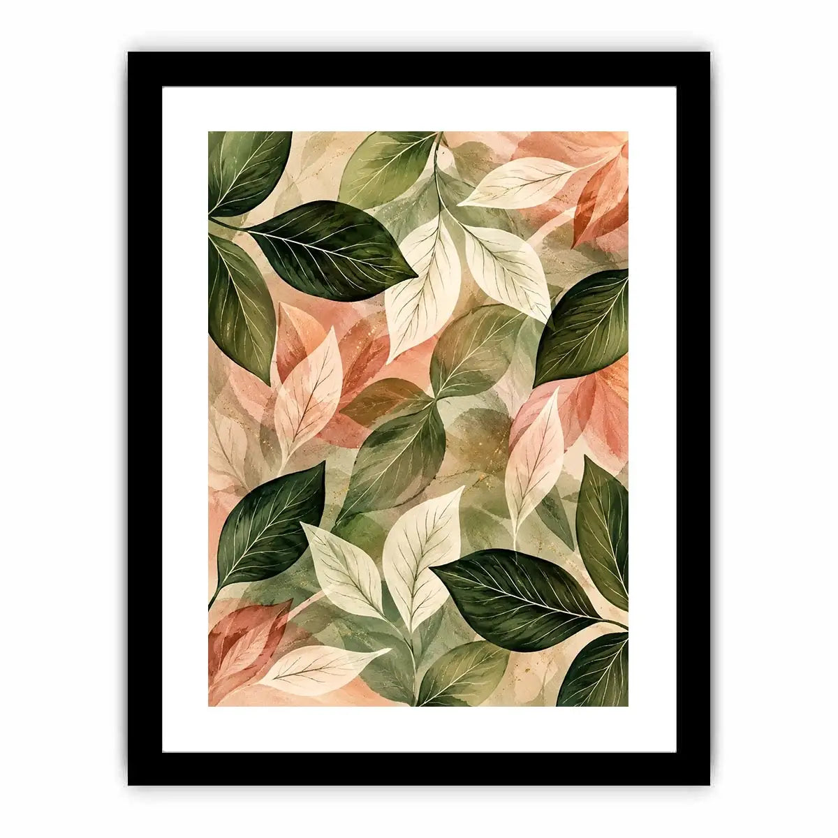 Soft watercolor botanical leaf wall art with sage green and blush foliage