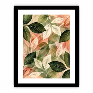 Soft watercolor botanical leaf wall art with sage green and blush foliage