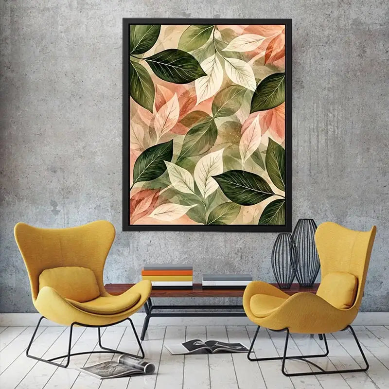 Soft watercolor botanical leaf wall art with sage green and blush foliage