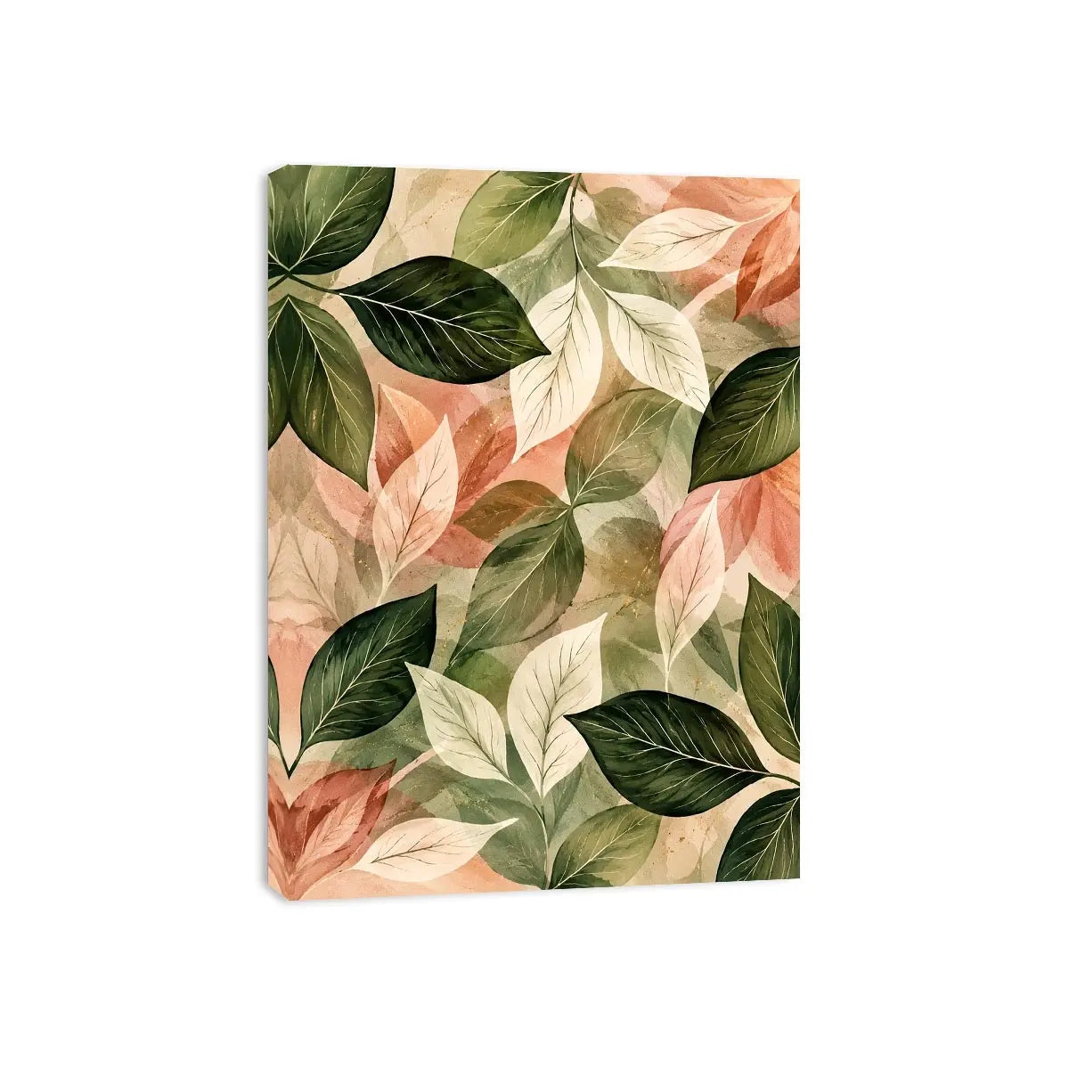 Soft watercolor botanical leaf wall art with sage green and blush foliage