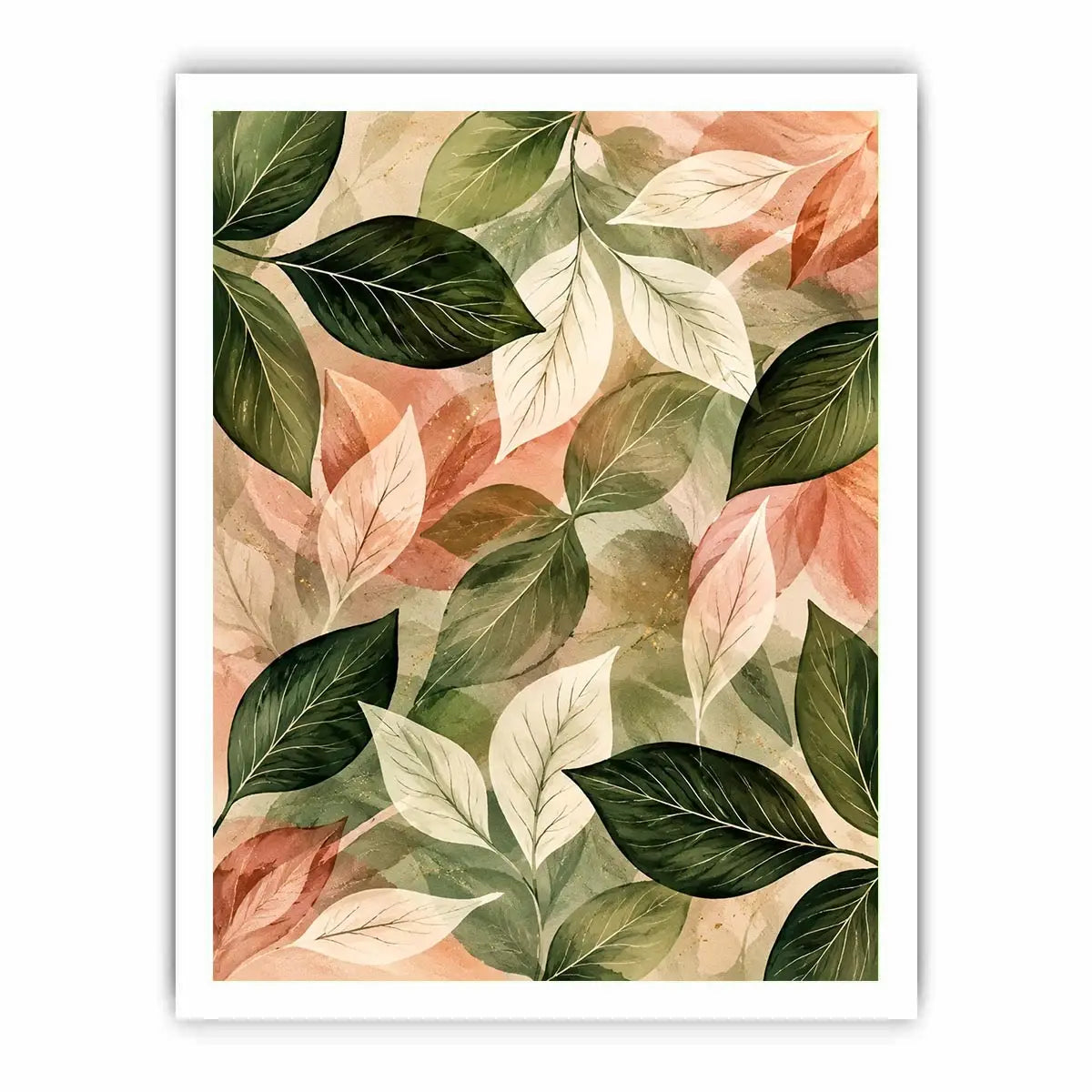Soft watercolor botanical leaf wall art with sage green and blush foliage