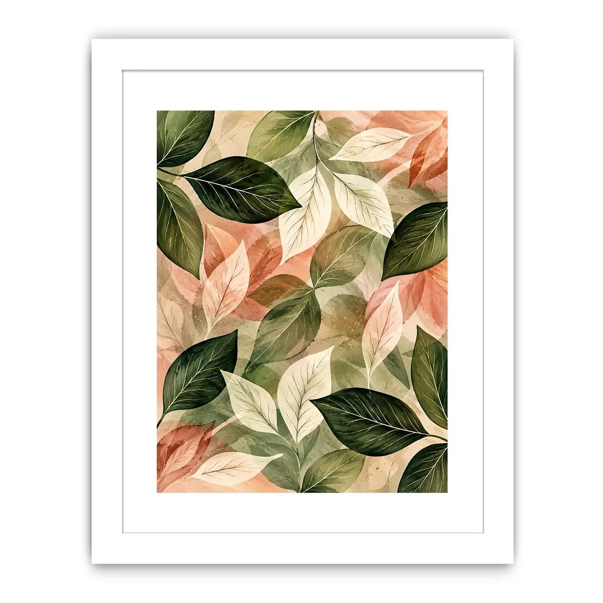 Soft watercolor botanical leaf wall art with sage green and blush foliage