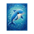 Charming blue dolphin surrounded by bubbles in a textured underwater ocean-inspired painting