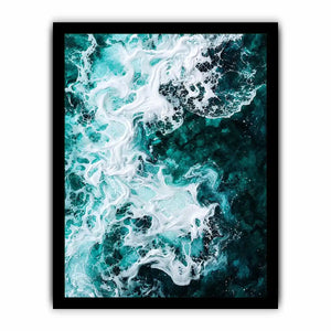 Abstract emerald green ocean artwork with swirling white sea foam and fluid resin-inspired wave textures